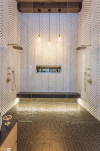 spa bathroom design with lighting