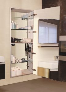 full length tall mirrored cabinet in bathroom design