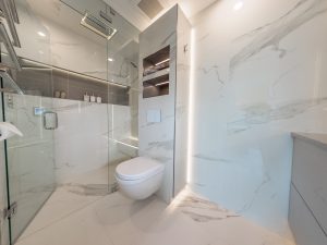 lit LED shower in bathroom design