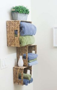 hanging storage baskets in bathroom design