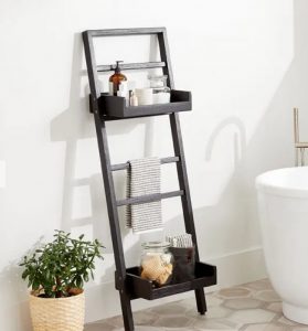 leaning storage ladder with shelving